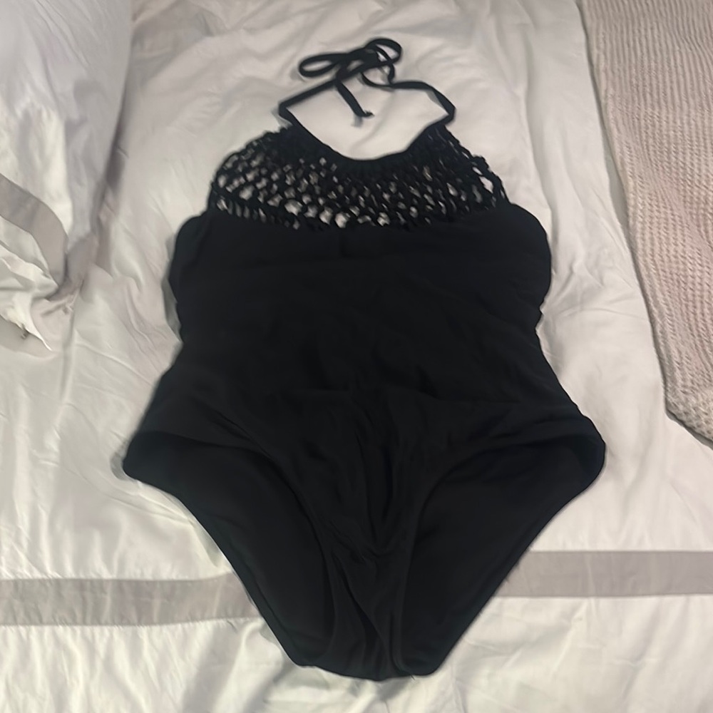 Marilyn Monroe Black Crochet Halter One Piece